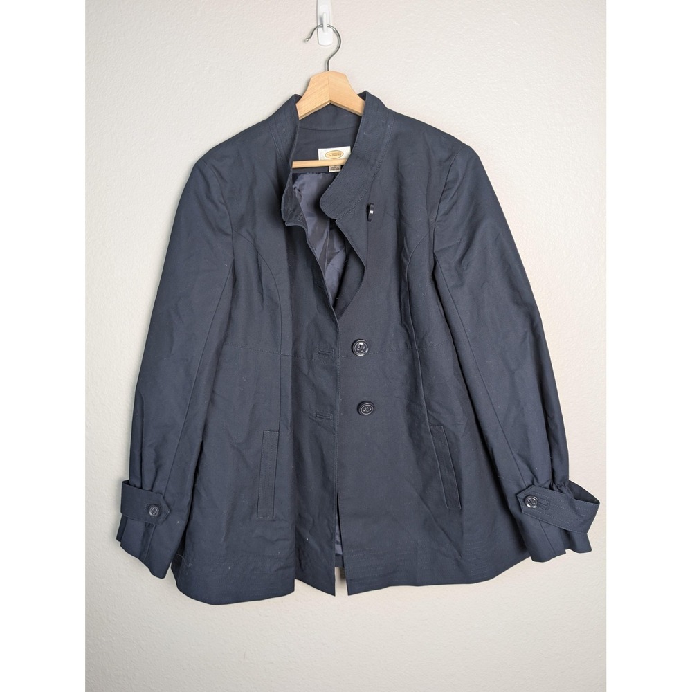 Talbots‎ Jacket Womens 14 Blue Cotton Stand Collar Button Front Lined Mid Length